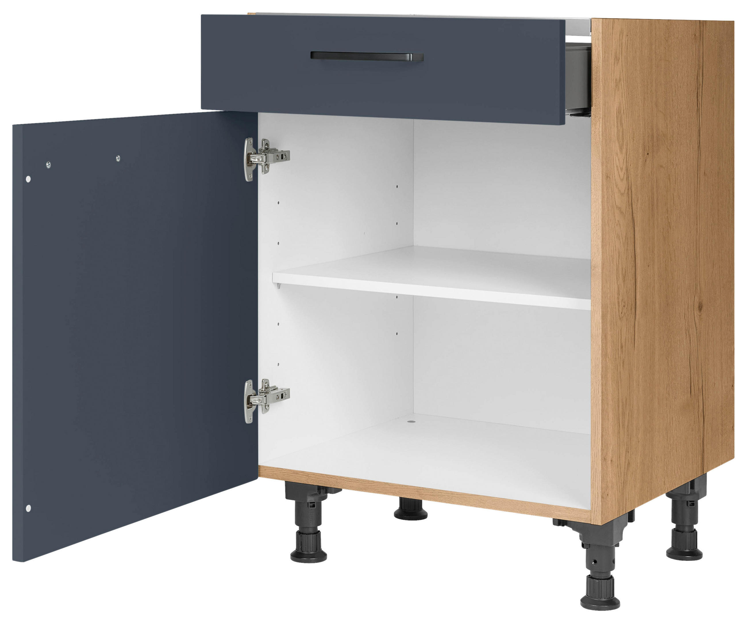 KOCHFELDUMBAUSCHRANK 60/87/56 cm  in Blau, Eichefarben  - Blau/Eichefarben, MODERN, Holzwerkstoff/Metall (60/87/56cm) - Nobilia