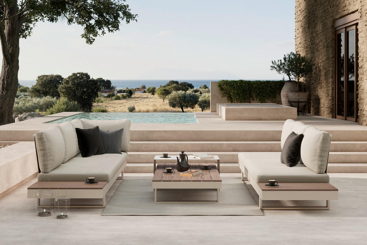 LOUNGEGARNITUR 4-teilig  245/329 cm  Aluminium  - Beige/Braun, MODERN, Kunststoff/Textil (245/329cm) - Ambia Garden