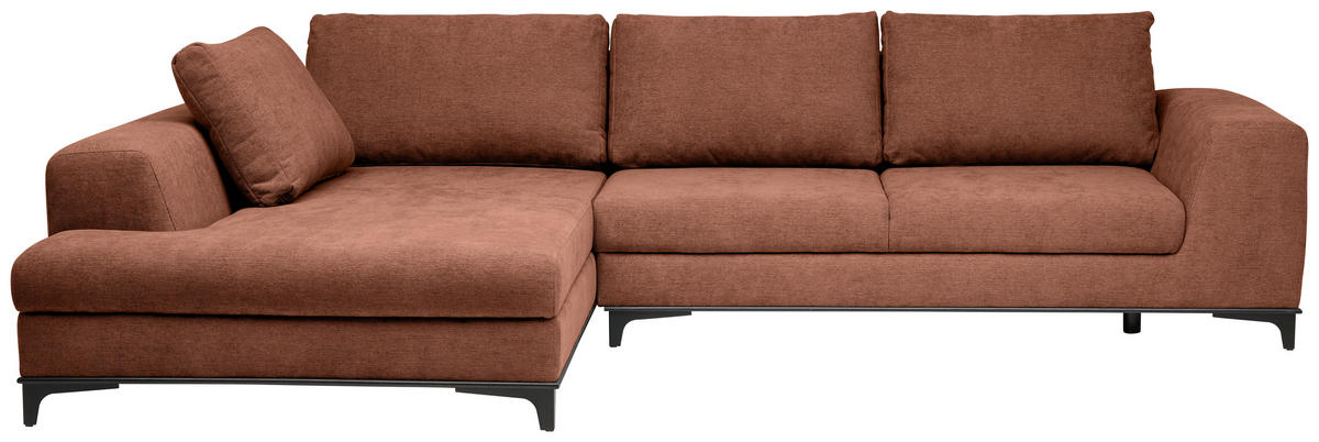 ECKSOFA inkl. Funktionen Terracotta Webstoff  inkl. Rückenkissen, Bettkasten, Schlaffunktion, Rücken echt  - Wengefarben/Terracotta, Design, Holz/Textil (211/314cm) - Stylife