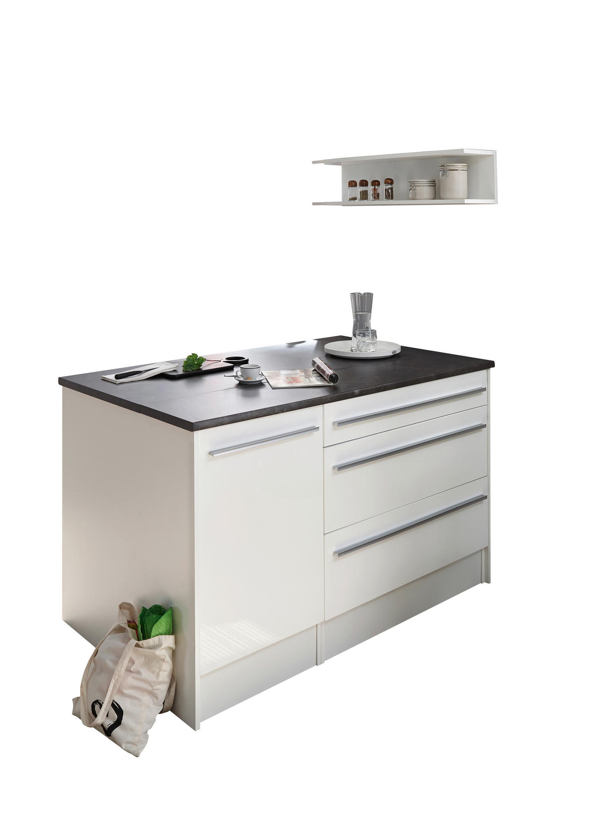 KÜCHENINSEL 145/90/90 cm  in Anthrazit, Weiß, Weiß Hochglanz  - Weiß Hochglanz/Anthrazit, KONVENTIONELL, Holzwerkstoff/Kunststoff (145/90/90cm) - P & B