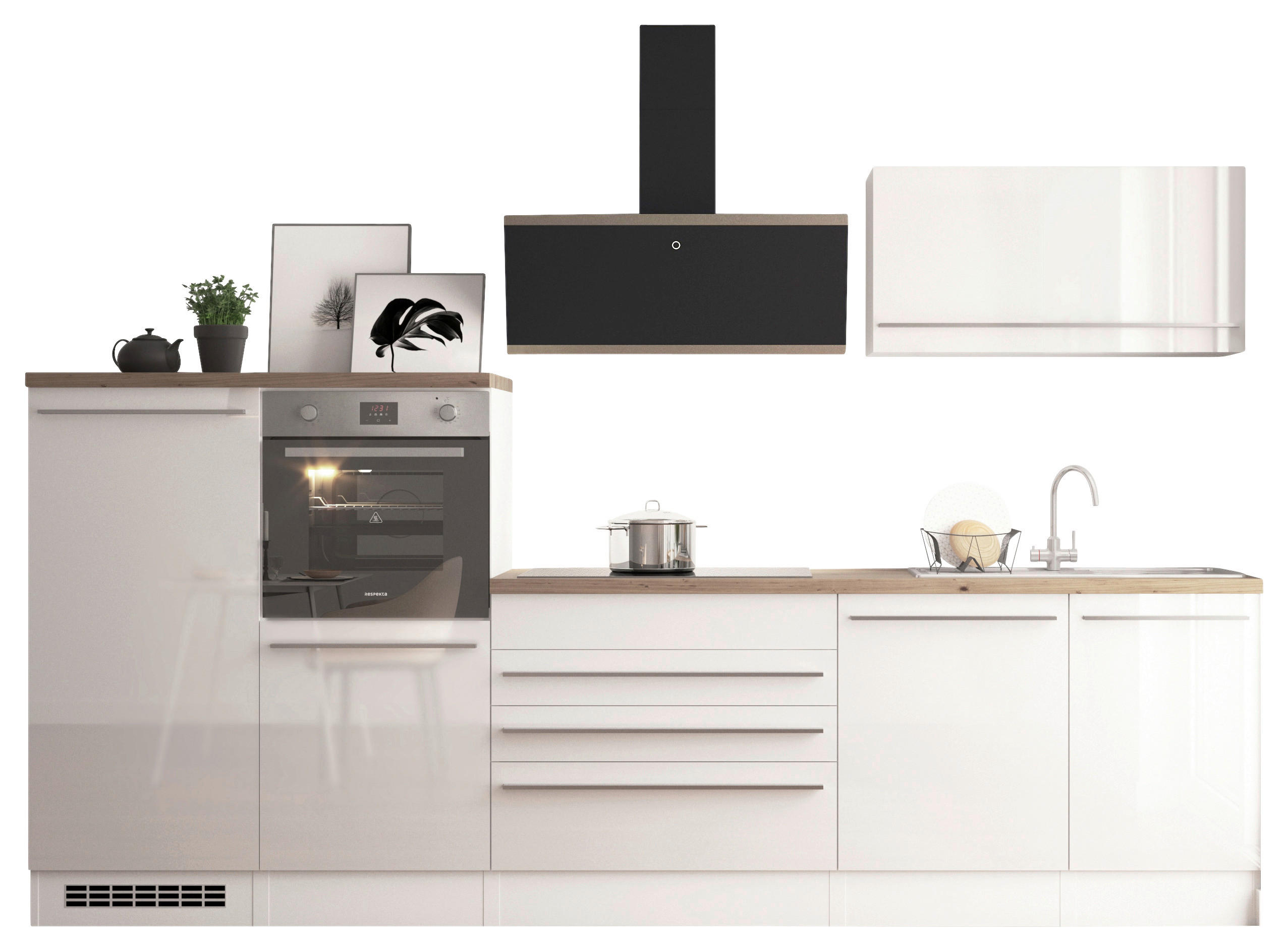 KÜCHENBLOCK 320 cm   in Weiß  - Wildeiche/Edelstahlfarben, Design, Holzwerkstoff/Kunststoff (320cm) - Respekta