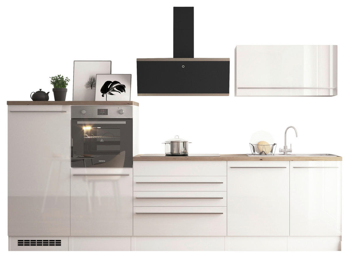 KÜCHENBLOCK 320 cm   in Weiß  - Wildeiche/Edelstahlfarben, Design, Holzwerkstoff/Kunststoff (320cm) - Respekta