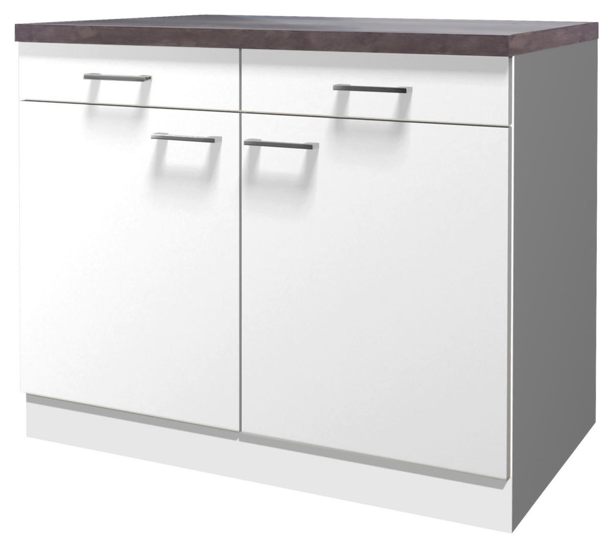 KÜCHENUNTERSCHRANK 100/85/57 cm  in Weiß  - Graubraun/Alufarben, KONVENTIONELL, Holzwerkstoff/Kunststoff (100/85/57cm) - FlexWell