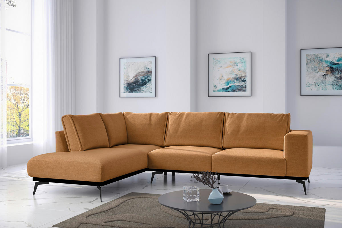 ECKSOFA in beflockt Orange  200/293 cm  - Schwarz/Orange, Design, Holz/Textil (200/293cm) - MID.YOU