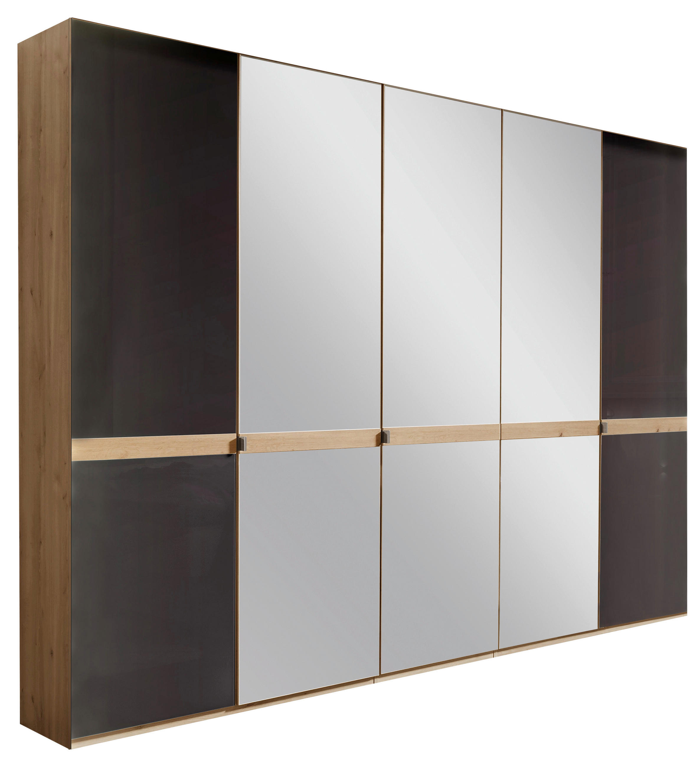 DREHTÜRENSCHRANK 250/216/58 cm 5-türig Graphitfarben, Eichefarben  - Chromfarben/Eichefarben, KONVENTIONELL, Glas/Holzwerkstoff (250/216/58cm) - Novel