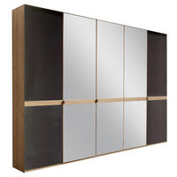 DREHTÜRENSCHRANK 250/216/58 cm 5-türig Graphitfarben, Eichefarben  - Chromfarben/Eichefarben, KONVENTIONELL, Glas/Holzwerkstoff (250/216/58cm) - Novel