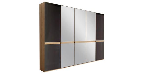 DREHTÜRENSCHRANK  in Graphitfarben, Eichefarben  - Chromfarben/Eichefarben, KONVENTIONELL, Glas/Holzwerkstoff (250/216/58cm) - Novel