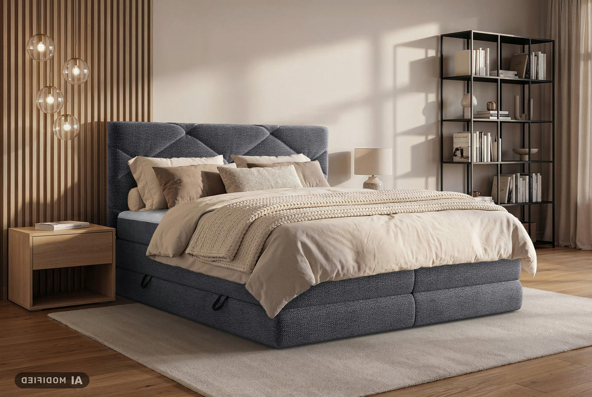 BOXSPRINGBETT 140/200 cm,  in Anthrazit, Bettkasten, Matratzen, H3 + H4 = fest + sehr fest  - Anthrazit/Schwarz, KONVENTIONELL, Kunststoff/Textil (140/200cm) - Carryhome