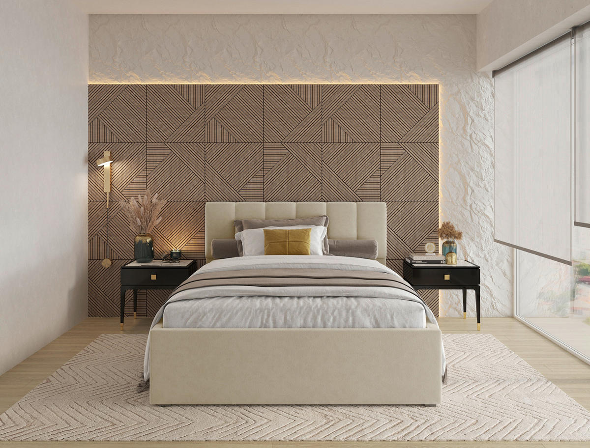 POLSTERBETT 140/200 cm  in Creme  - Creme/Schwarz, Design, Holz/Kunststoff (140/200cm) - Stylife