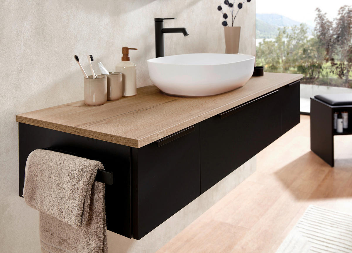 WASCHTISCHKOMBI 137 cm  - Eichefarben/Schwarz, LIFESTYLE, Holzwerkstoff/Stein (137cm) - Sadena