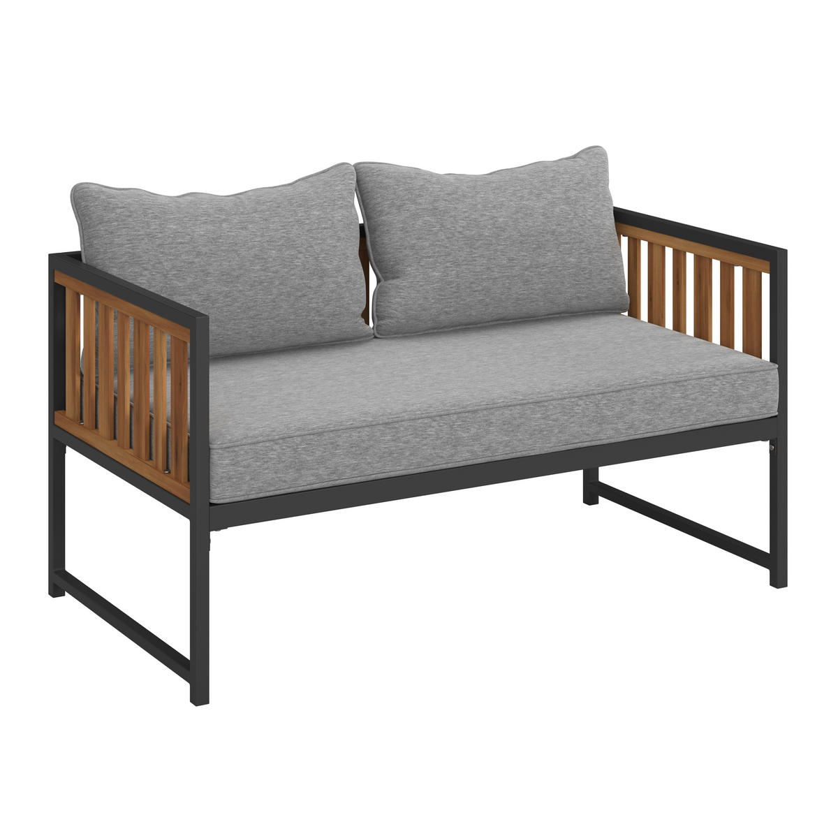 LOUNGEGARNITUR   Akazie massiv Eisen  - Schwarz/Akaziefarben, MODERN, Holz/Textil - Beldano