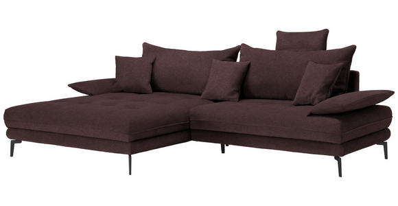 ECKSOFA in Flachgewebe Dunkelbraun 176/292 cm - Dunkelbraun/Schwarz, MODERN, Textil/Metall (176/292cm) - Carryhome