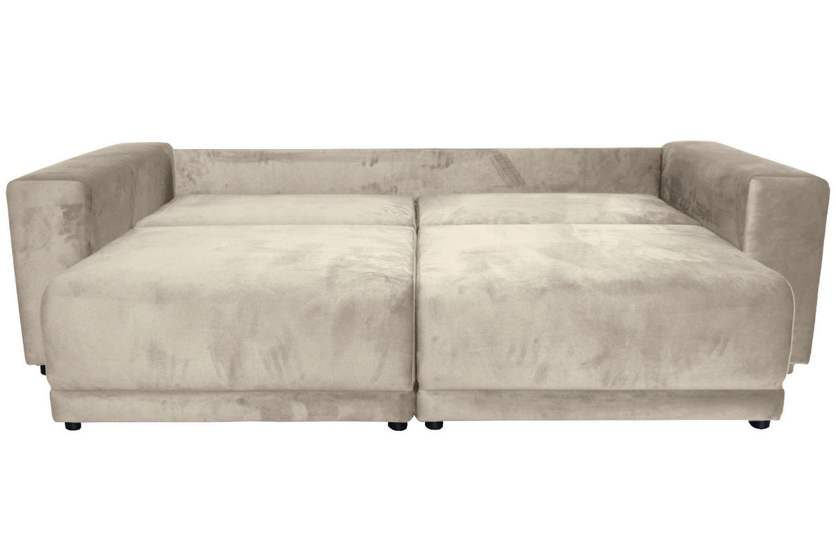 BIGSOFA in Velours Beige  - Beige/Schwarz, Design, Kunststoff/Textil (256/88/120cm) - home24
