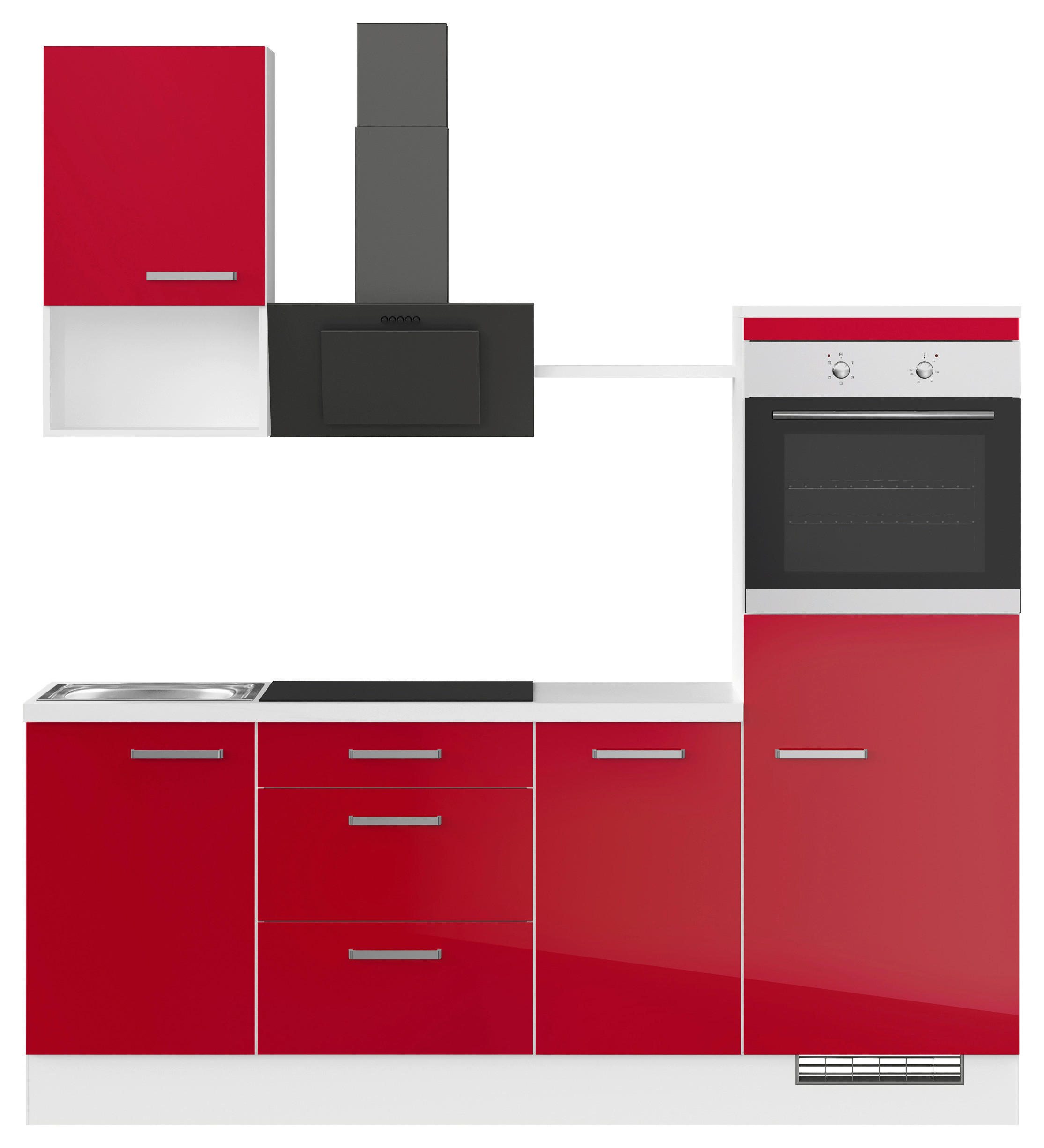 KÜCHENLEERBLOCK 215 cm   in Rot  - Weiss/Edelstahlfarben, Design, Holzwerkstoff/Metall (215cm) - Impuls