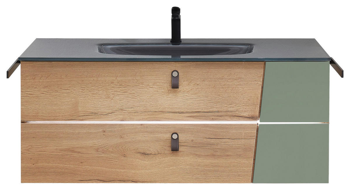 WASCHTISCHKOMBI 122 cm  - Eichefarben/Braun, Design, Leder/Glas (122cm) - Sadena