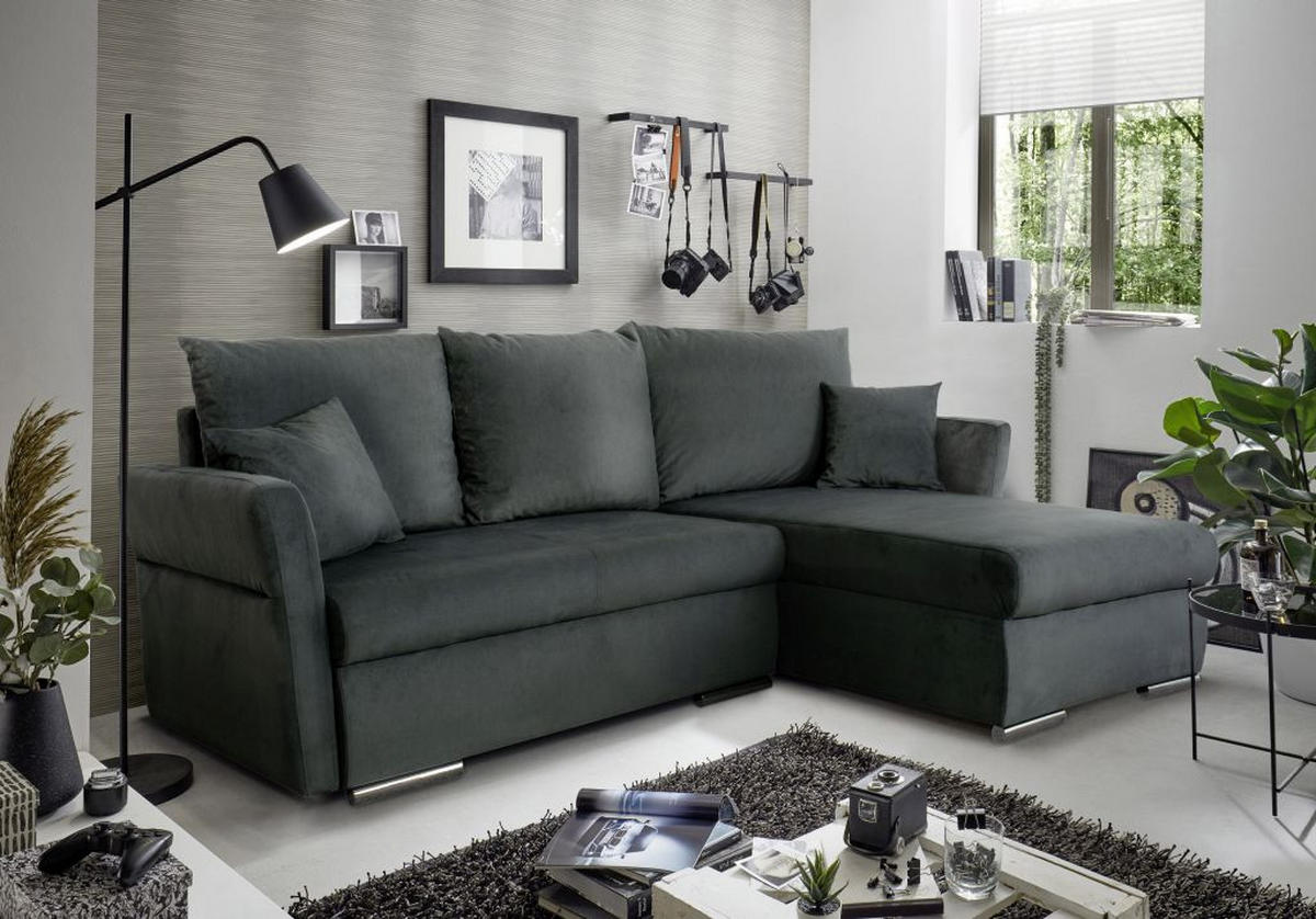 SEDEŽNA GARNITURA, velur siva  - barve kroma/siva, Moderno, umetna masa/tekstil (218/168cm) - Carryhome