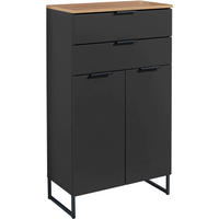 MIDISCHRANK 60/106/32 cm  - Eichefarben/Schwarz, KONVENTIONELL, Holzwerkstoff/Metall (60/106/32cm) - home24