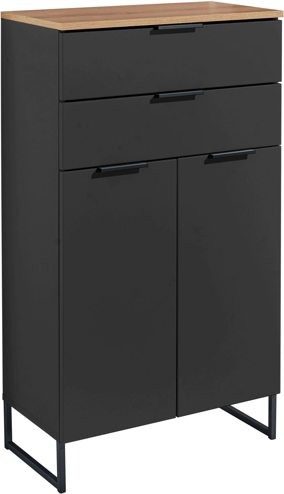 MIDISCHRANK 60/106/32 cm  - Eichefarben/Schwarz, KONVENTIONELL, Holzwerkstoff/Metall (60/106/32cm) - home24