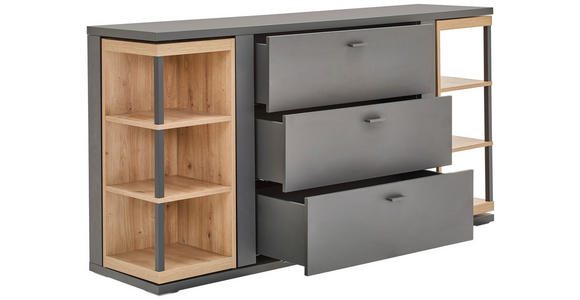 SIDEBOARD  160/83,8/40,4 cm 3 Schublade(n)  - Schwarz/Eiche Artisan, KONVENTIONELL, Holzwerkstoff/Metall (160/83,8/40,4cm) - Hom`in