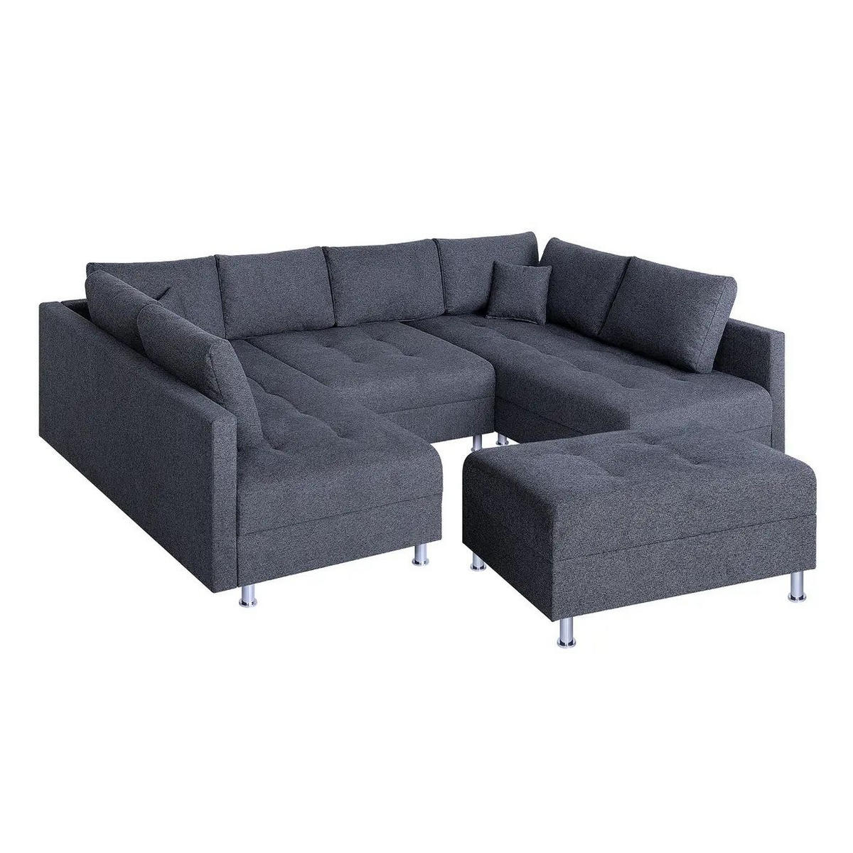 WOHNLANDSCHAFT Anthrazit Webstoff  - Chromfarben/Anthrazit, Design, Textil (192/308/192cm) - P & B