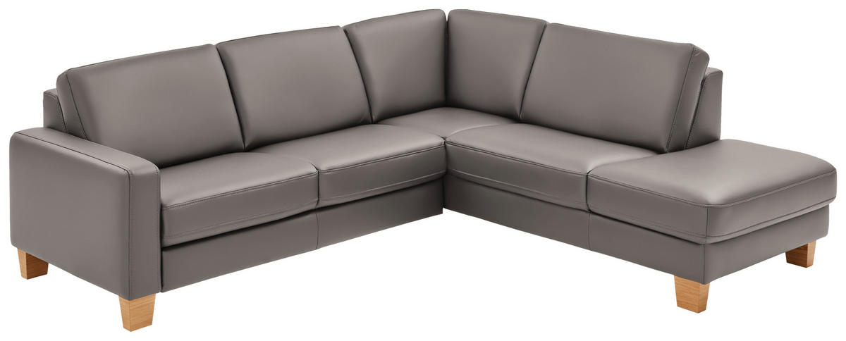 ECKSOFA in Echtleder Hellgrau  - Eiche Bianco/Hellgrau, Konventionell, Leder/Holz (257/235cm) - Valdera