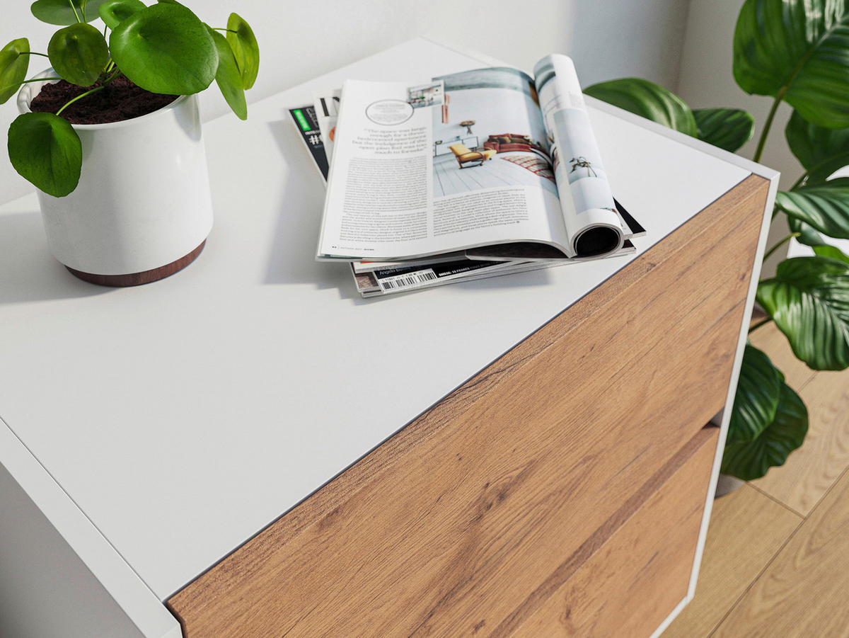 NACHTTISCH 61,2/65/42 cm  - Eichefarben/Schwarz, Basics, Holzwerkstoff/Metall (61,2/65/42cm) - MID.YOU