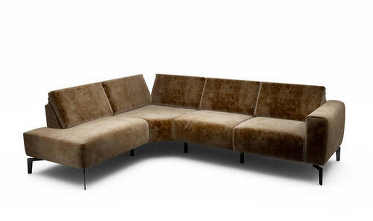 ECKSOFA in Samt Braun  193/256 cm  - Schwarz/Braun, Design, Textil/Metall (193/256cm) - SENSOO