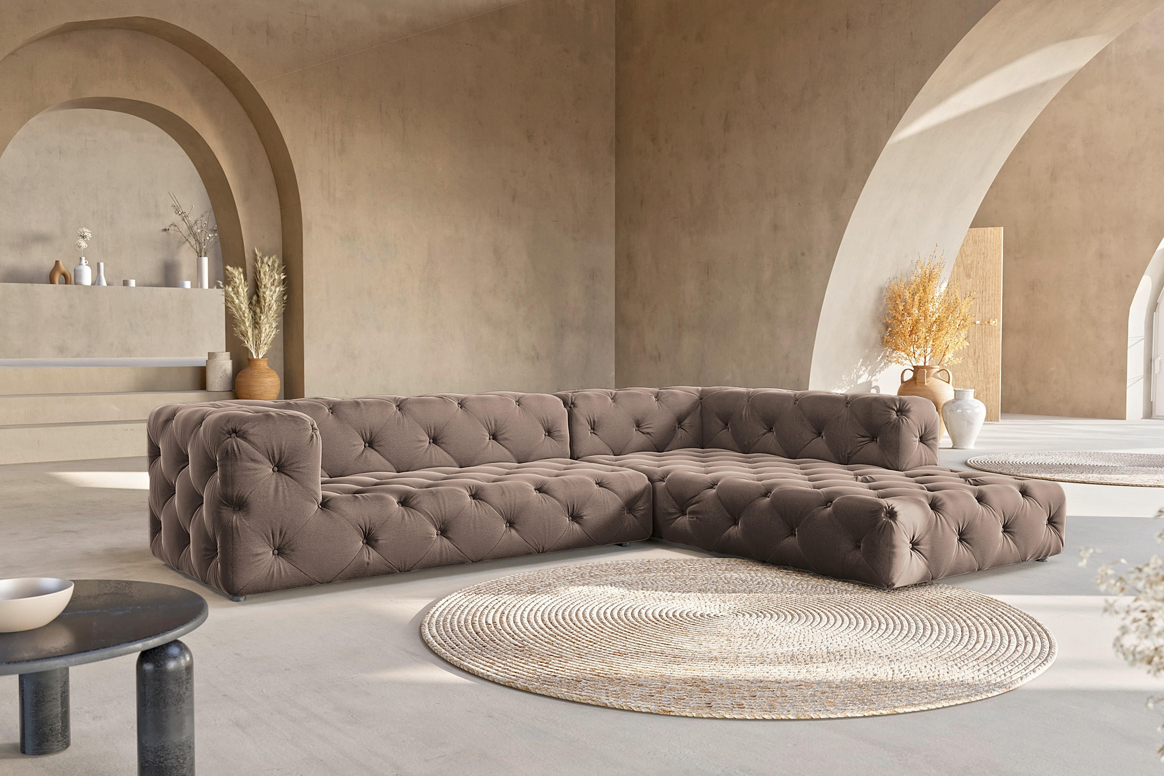 ECKSOFA Fresco Braun Samt  - Schwarz/Braun, Design, Kunststoff/Textil (325/228cm) - P & B