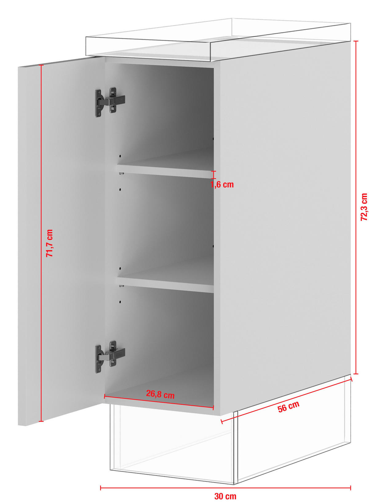 KÜCHENUNTERSCHRANK 30/87,8/57,6 cm  in Weiß  - Edelstahlfarben/Weiß, Basics, Holzwerkstoff/Metall (30/87,8/57,6cm) - Impuls