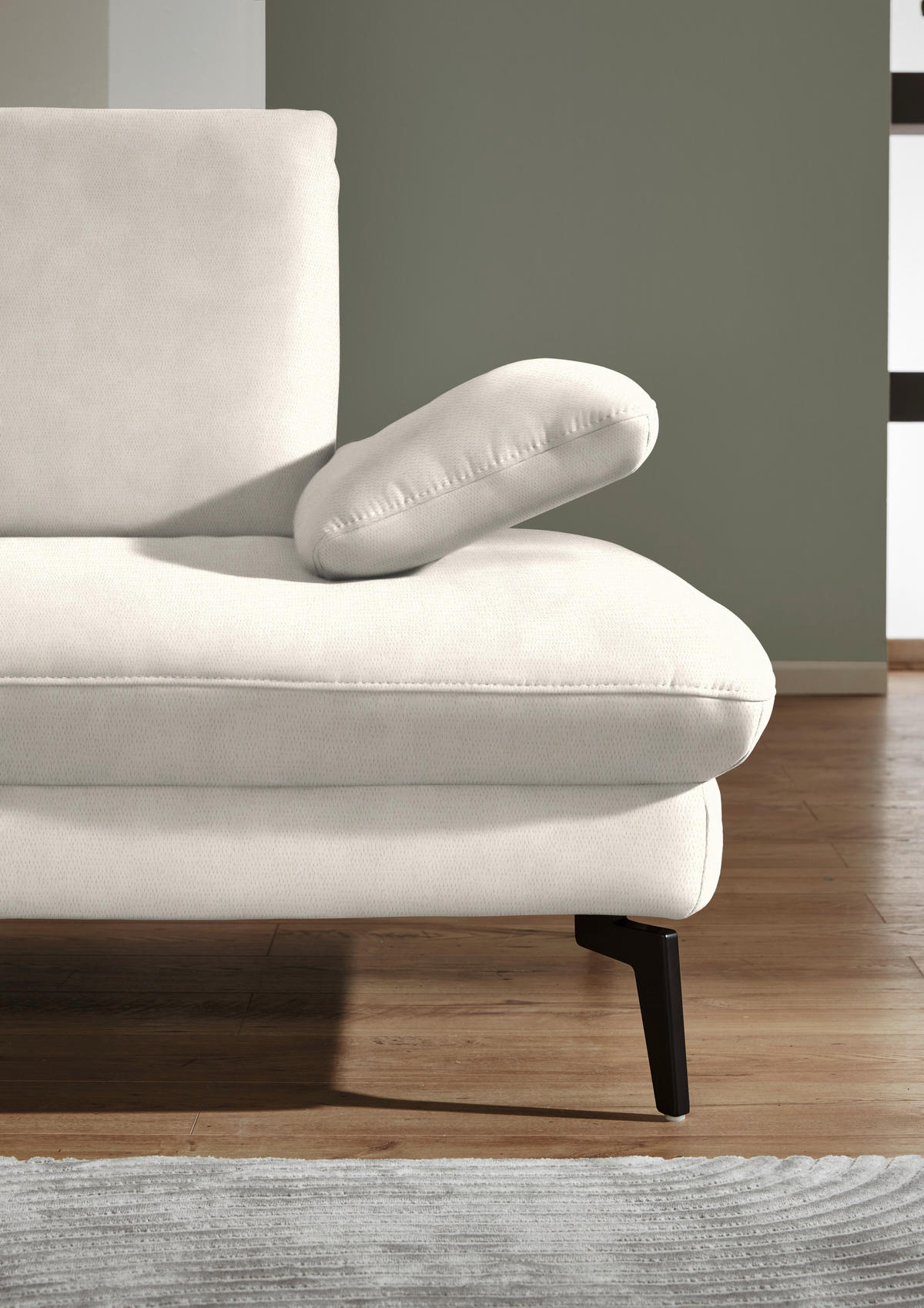 ECKSOFA in Chenille, Mikrofaser Creme  - Creme/Schwarz, Design, Textil/Metall (157/299cm) - Dieter Knoll