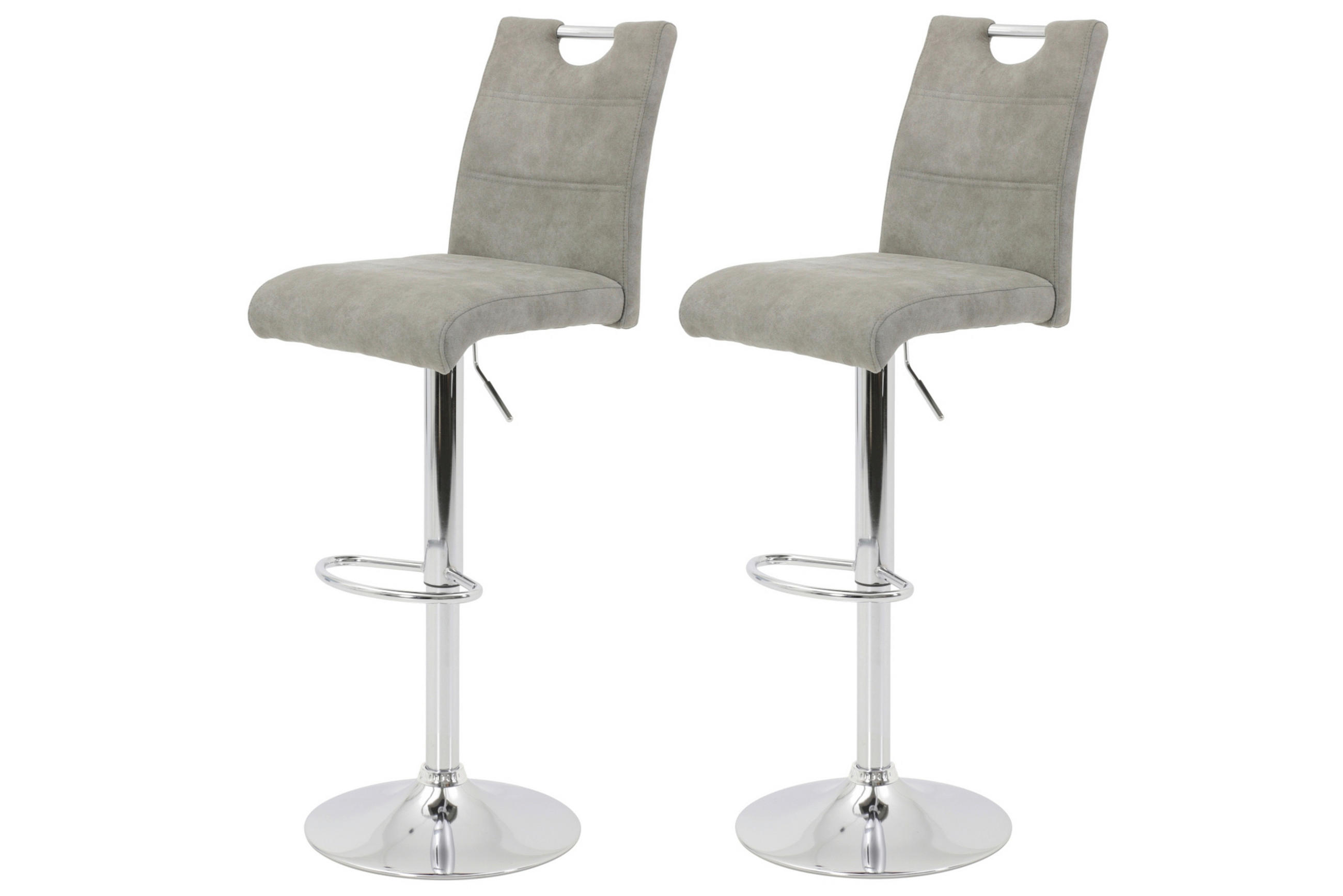 BARHOCKER Mikrofaser Grau, Chromfarben Stahl Typenauswahl, Sitzfläche 360° drehbar, mit Griff, abwischbar  - Chromfarben/Grau, MODERN, Textil/Metall (40/97-119/50cm) - MID.YOU