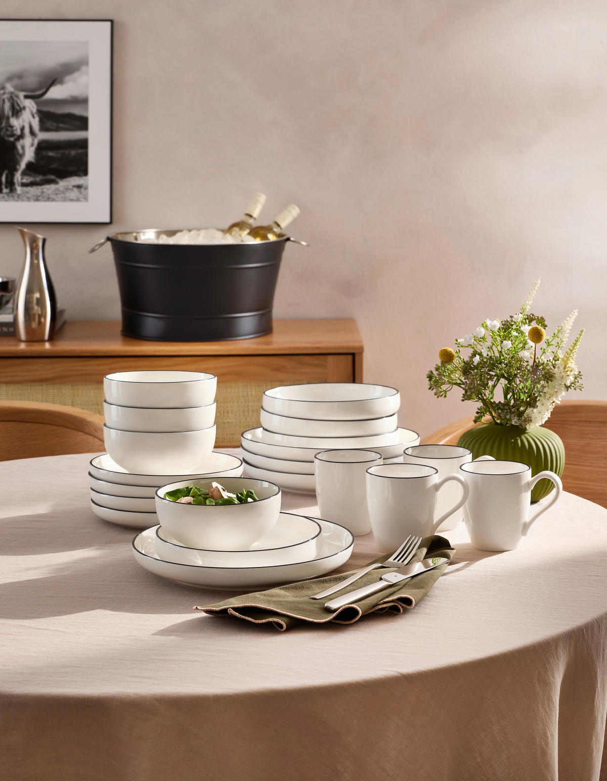KOMBISERVICE Schwarz, Weiß Oslo 20-teilig 4 Personen  - Schwarz/Weiß, Design, Keramik - Novel