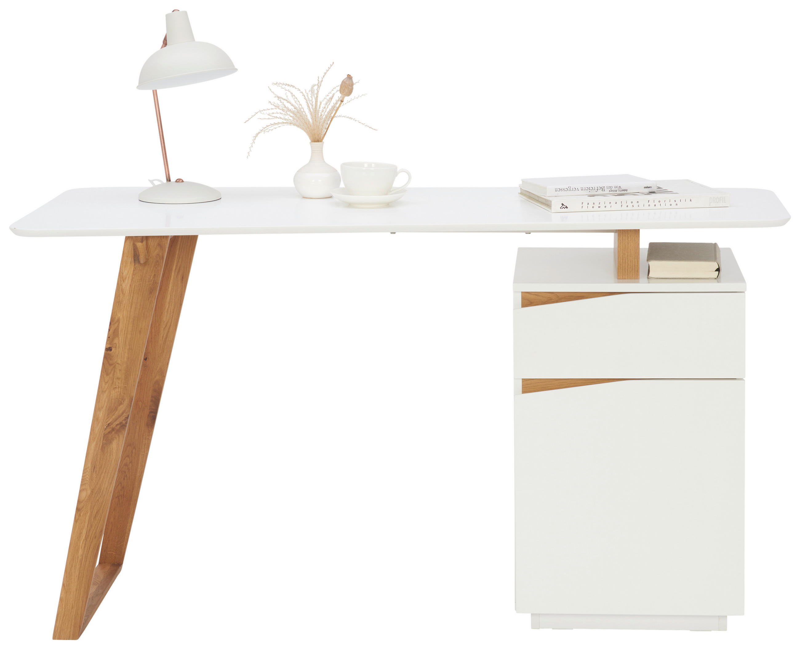 SCHREIBTISCH 140/45-60/76 cm  in Weiß, Eichefarben  - Eichefarben/Weiß, MODERN, Holz/Holzwerkstoff (140/45-60/76cm) - MID.YOU