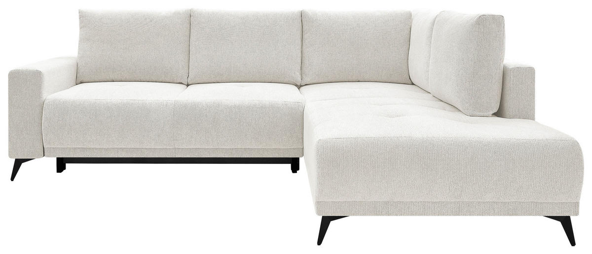 ECKSOFA RAFAEL Weiß Struktur Rückenkissen, Bettkasten  - Schwarz/Weiß, Design, Textil/Metall (269/218cm) - P & B