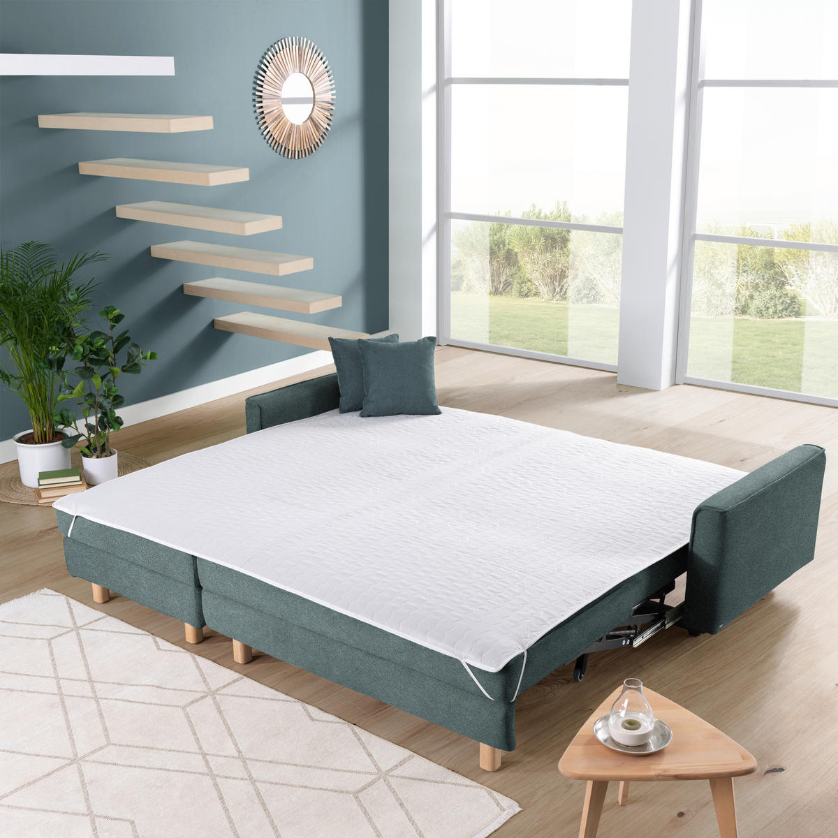 ECKSOFA in Chenille Petrol  170/237 cm  - Eichefarben/Petrol, KONVENTIONELL, Holz/Textil (170/237cm) - Sedda