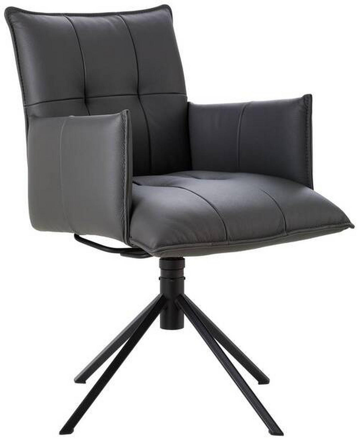 ARMLEHNSTUHL  in Echtleder pigmentiert  - Anthrazit/Schwarz, Design, Leder/Metall (55/85/65cm) - Valnatura