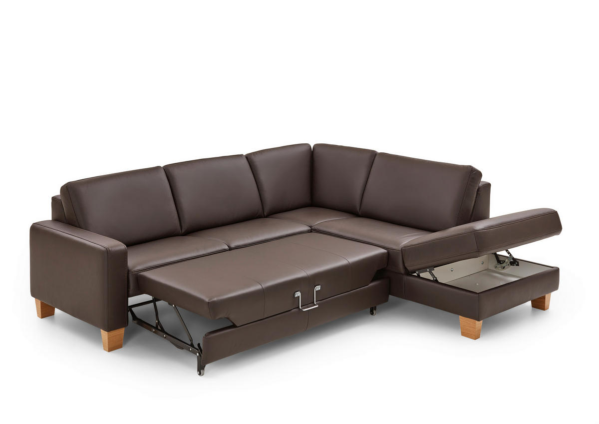 ECKSOFA in Echtleder Dunkelbraun  235/257 cm  - Eiche Bianco/Dunkelbraun, Natur, Leder/Holz (235/257cm) - Valdera