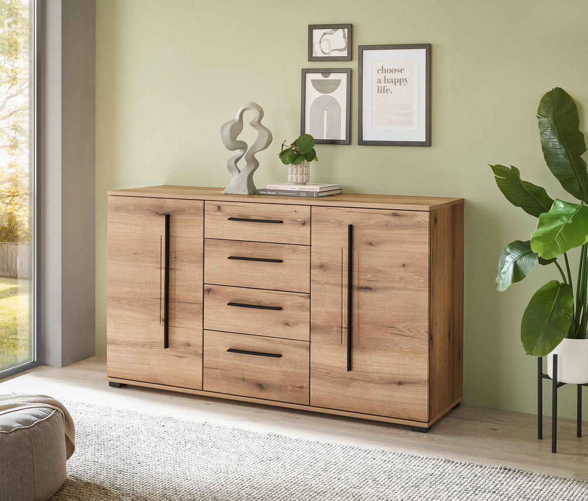 SIDEBOARD  150/86/42 cm 4 Schublade(n)  - Eichefarben/Schwarz, Design, Holzwerkstoff/Kunststoff (150/86/42cm) - Livetastic