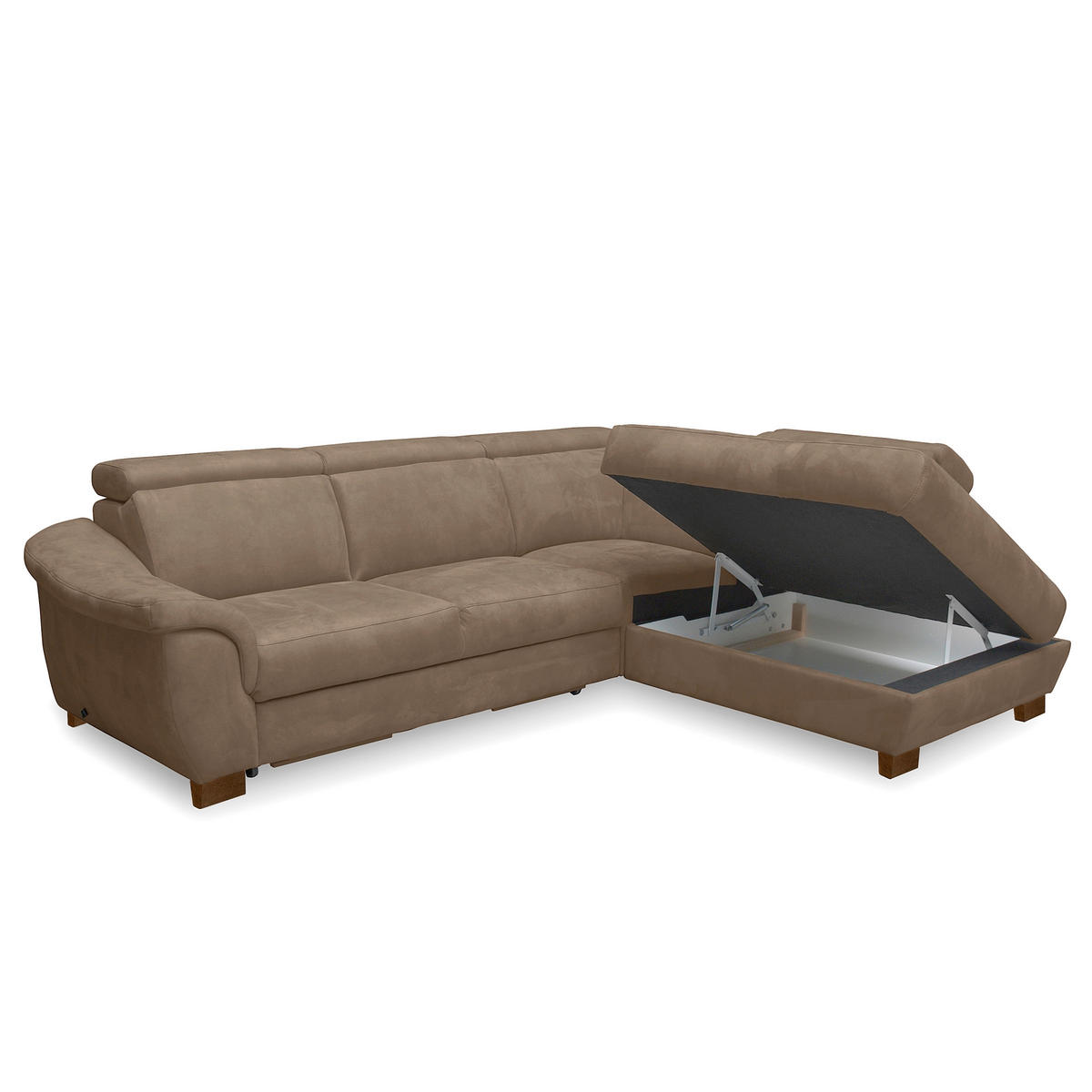 ECKSOFA TREND in Mikrofaser Braun Bettkasten, Relaxfunktion, Kopfteilverstellung  276/238 cm  - Wengefarben/Braun, Design, Holz/Textil (276/238cm) - Livetastic