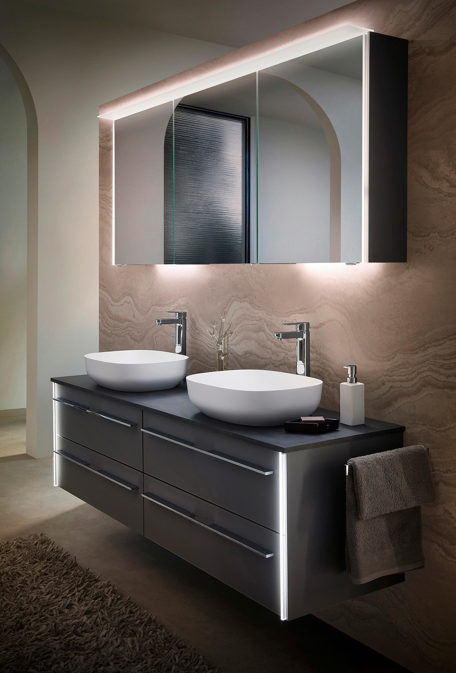 WASCHTISCHKOMBI 174 cm  - Chromfarben/Dunkelgrau, Design, Glas/Holzwerkstoff (174cm) - Leonardo Living