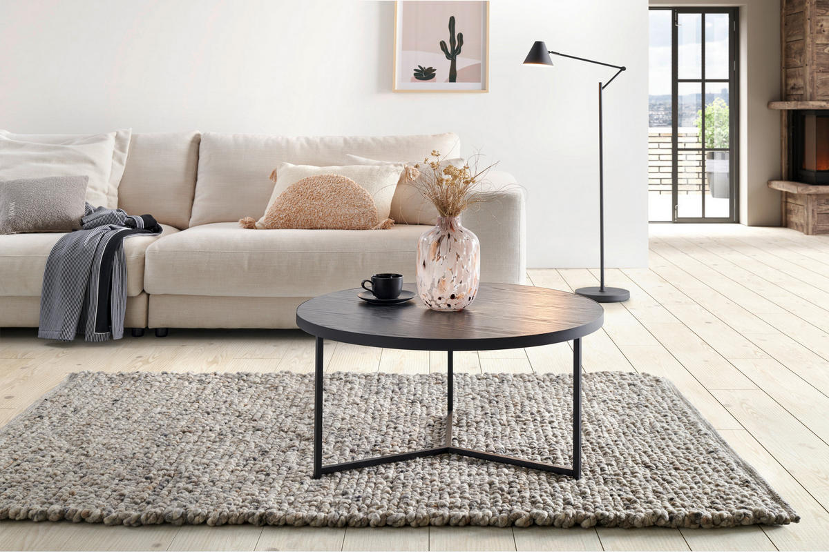 COUCHTISCH Walnuss furniert 80/80/40 cm rund Schwarz  - Schwarz, Design, Holz/Holzwerkstoff (80/80/40cm) - MID.YOU
