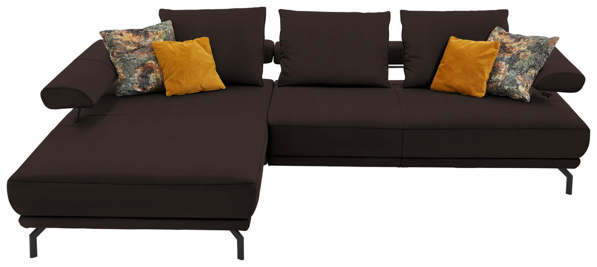 ECKSOFA in Echtleder Dunkelbraun  - Dunkelbraun/Schwarz, Design, Leder/Metall (224/305cm) - Dieter Knoll
