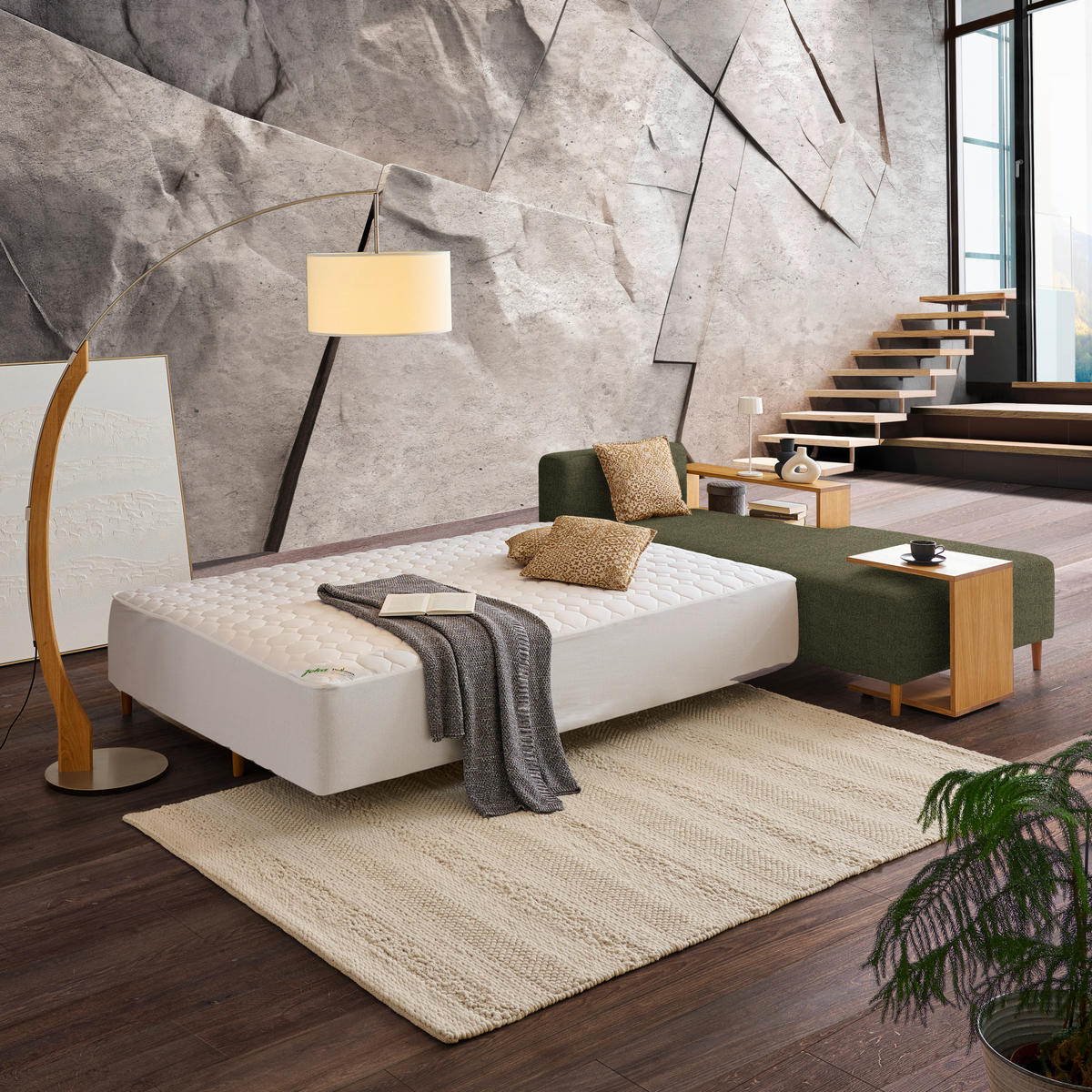 ECKSOFA in Flachgewebe Olivgrün  - Eichefarben/Olivgrün, Design, Holz/Textil (307/190cm) - Joka
