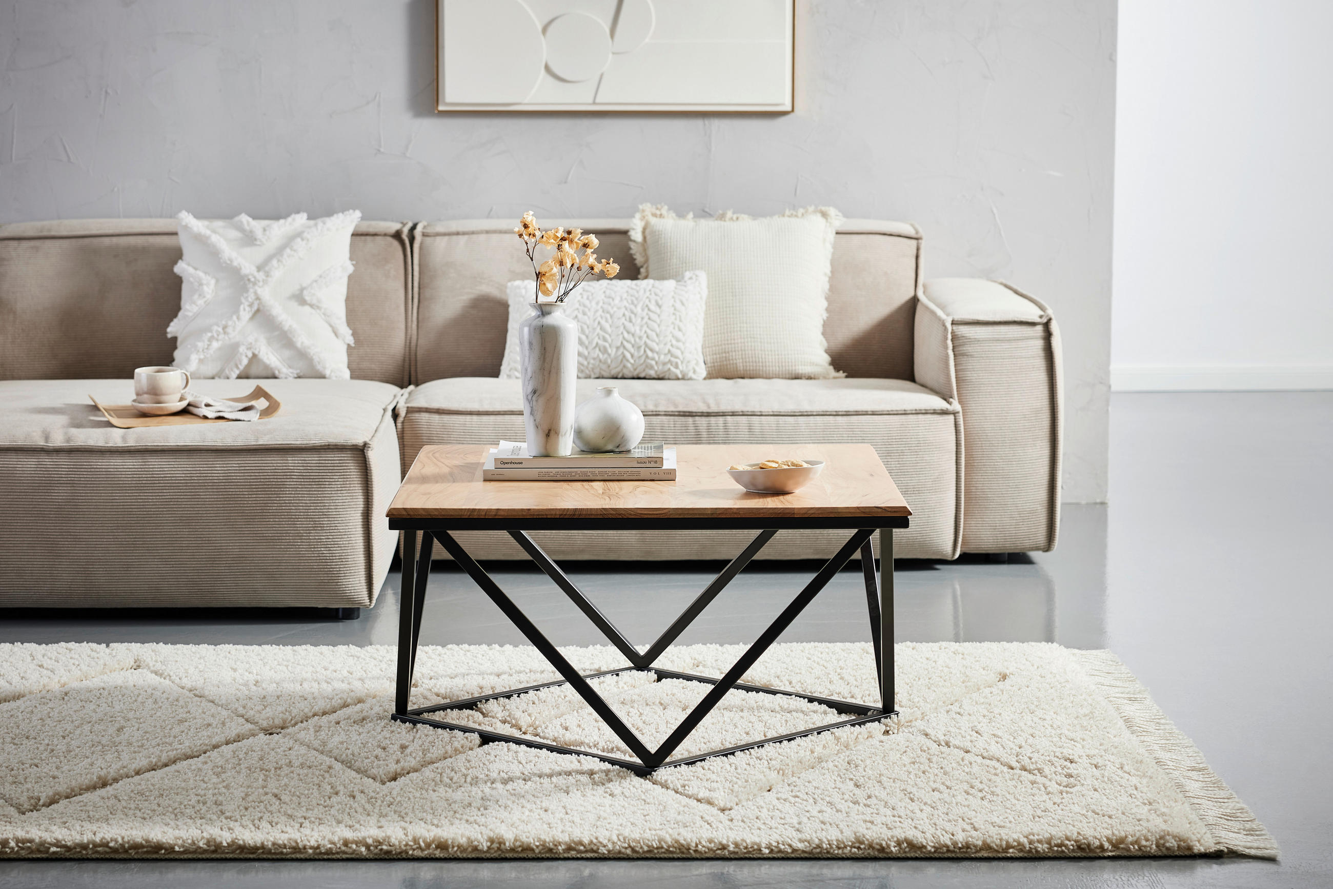 MĂSUȚĂ DE CAFEA - negru/culoare lemn acacia, Design, lemn/metal (80/43/80cm) - Livetastic