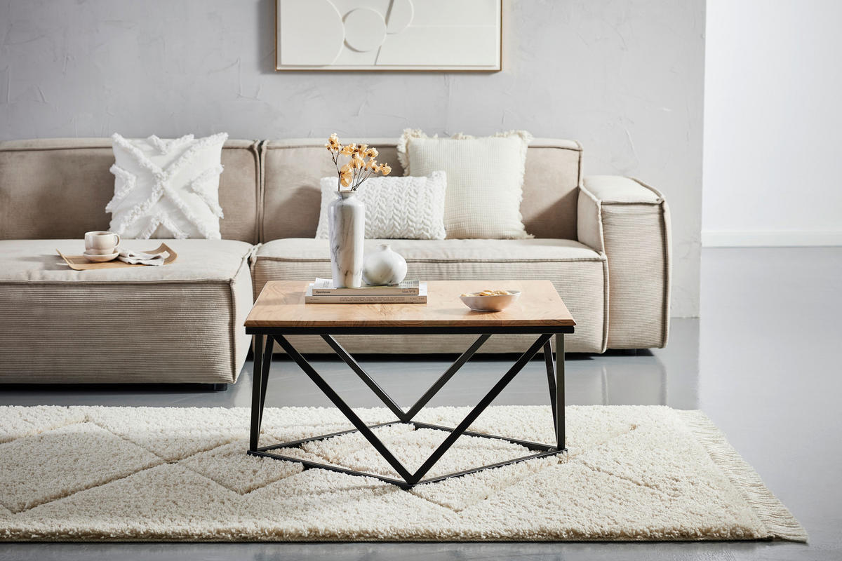 COUCHTISCH Akazie vollmassiv quadratisch Schwarz, Akaziefarben  - Schwarz/Akaziefarben, Design, Holz/Metall (80/43/80cm) - Livetastic