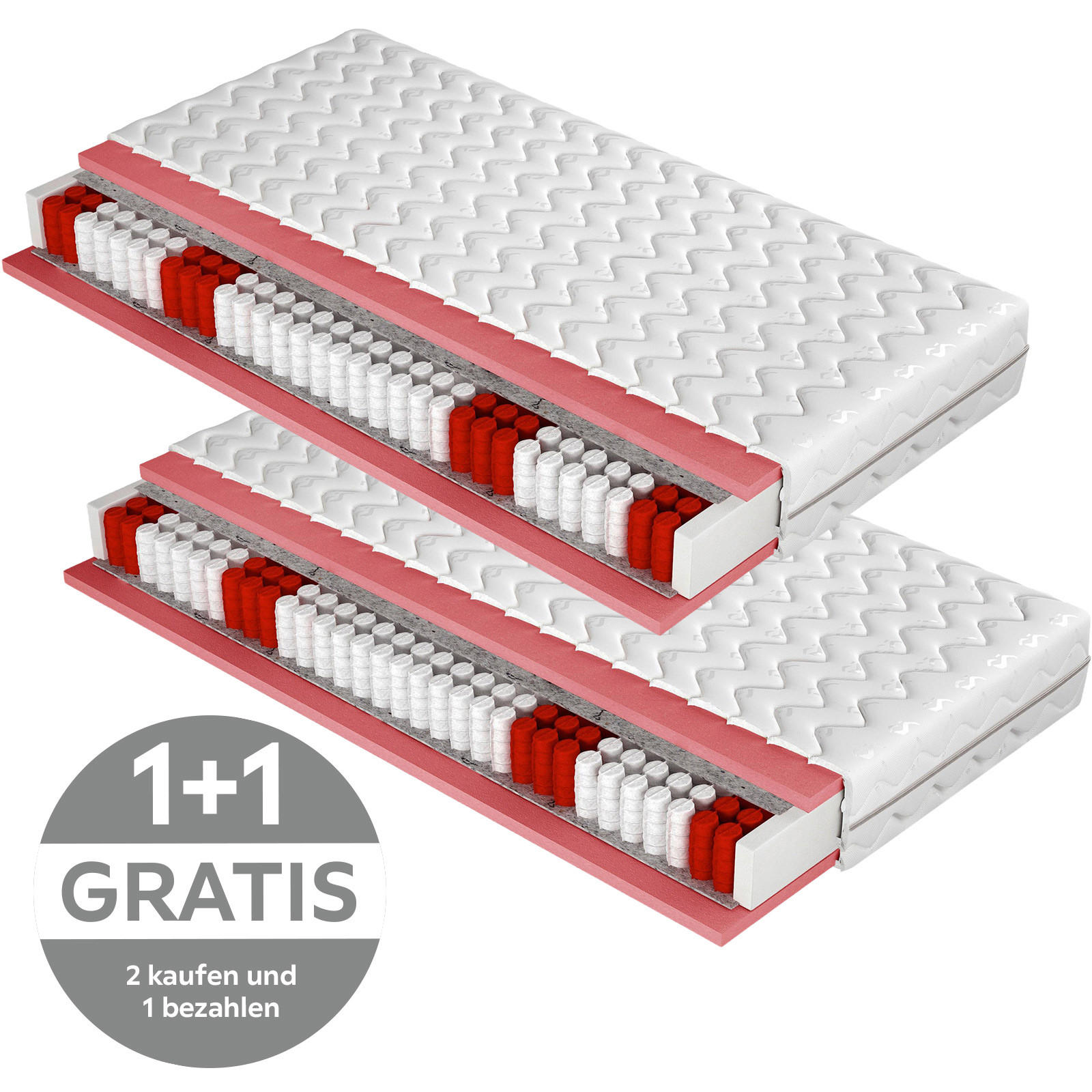 TASCHENFEDERKERNMATRATZE 80/200 cm H2 = mittel  - Textil (80/200cm)