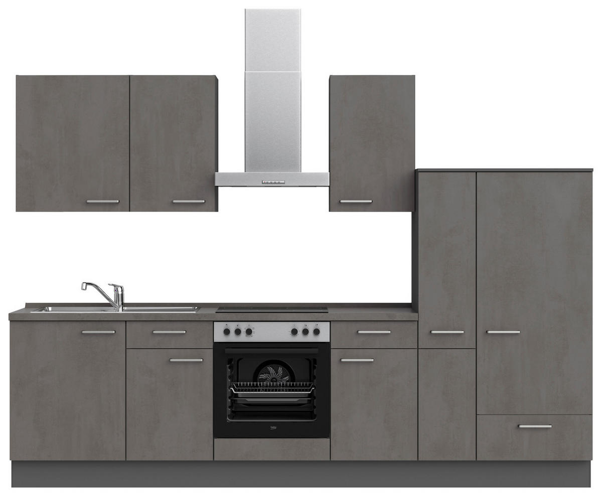 KÜCHENLEERBLOCK Riva 300 cm  in Schieferfarben  - Schieferfarben/Edelstahlfarben, MODERN, Holzwerkstoff/Metall (300cm) - Nobilia