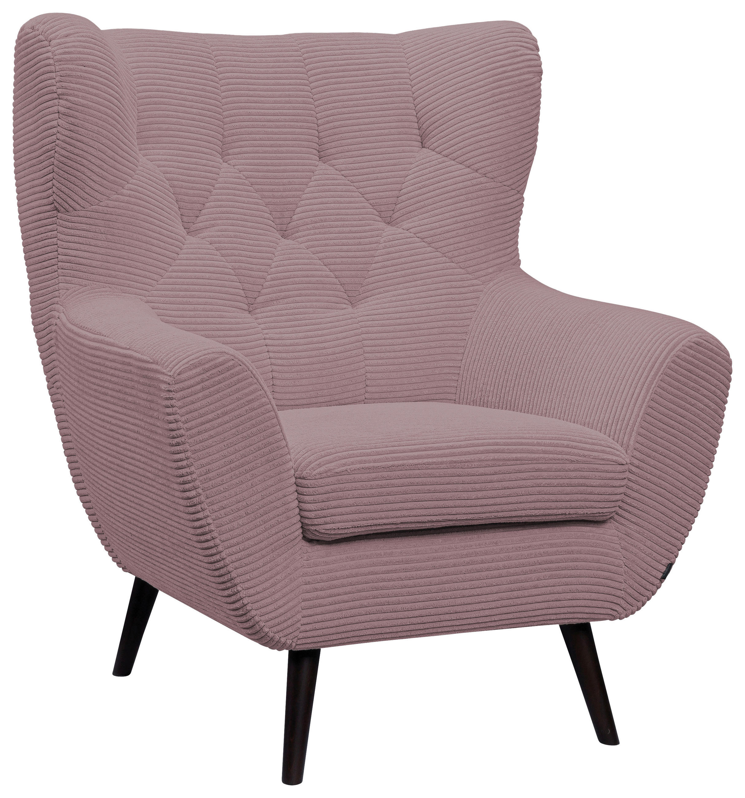 SESSEL in Cord Rosa  - Schwarz/Rosa, Design, Holz/Textil (87/101/95cm) - Stylife