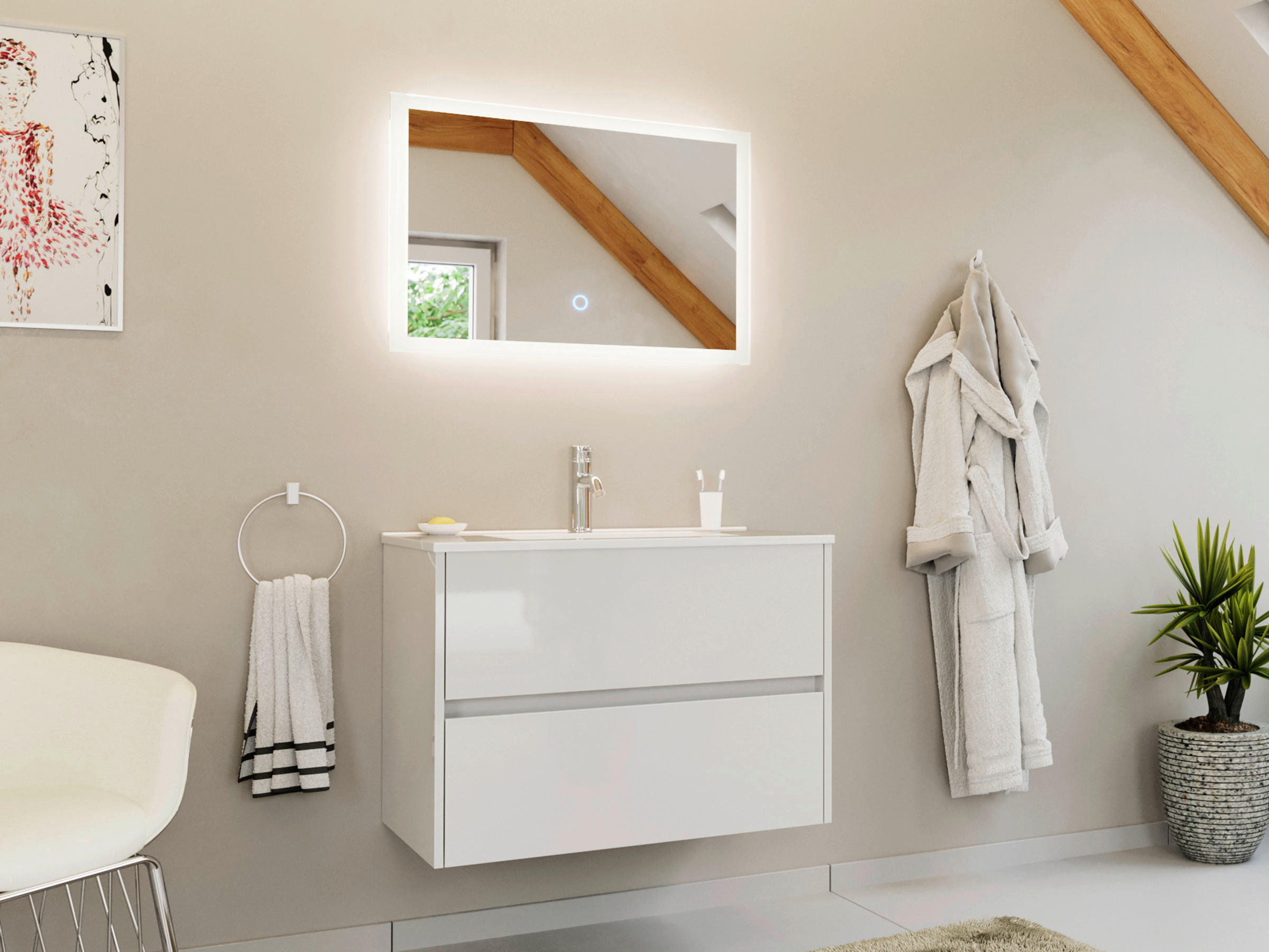 BADEZIMMER 2-teilig  in 80 cm  - Weiß Hochglanz/Weiß, Basics, Keramik/Holzwerkstoff (80cm) - MID.YOU