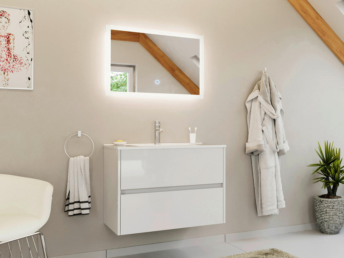 BADEZIMMER 2-teilig  in 80 cm  - Weiß Hochglanz/Weiß, Basics, Keramik/Holzwerkstoff (80cm) - MID.YOU